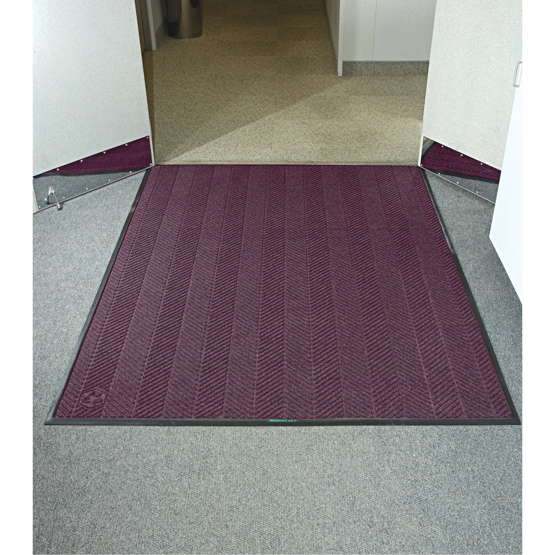 M+A Matting Waterhog® Eco Elite Matting, Wiper/Scraper, 3' x 8' x 3/8", Maroon