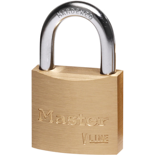 Master Lock V-Line Padlock, Keyed Different, Brass Coating, 1-1/2" Width