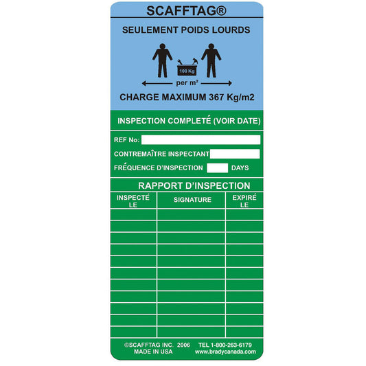 Brady ScaffTag® Heavy-Duty Inserts, Plastic, 7-5/8" W x 3-1/4" H, French