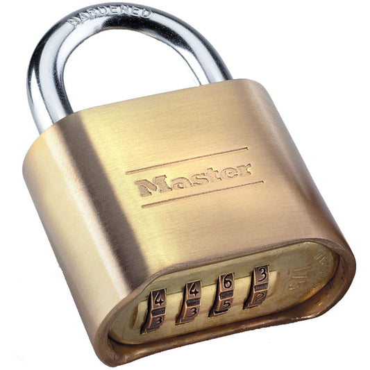 Master Lock Padlocks, Combination, Resettable, Brass Coating, 2" Width