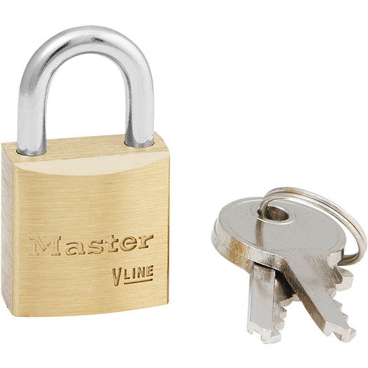 Master Lock V-Line Padlock, Keyed Different, Brass Coating, 1-7/8" Width