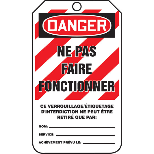 Accuform Signs Tags By-The-Roll Lockout Tags, Cardstock, 3" W x 6-1/4" H, French