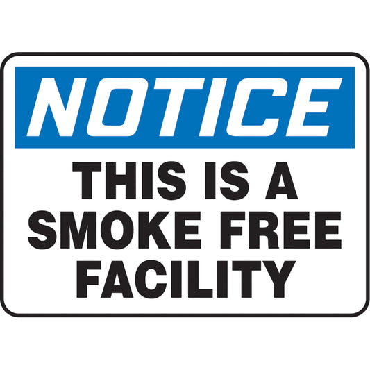 Accuform Signs "This Is A Smoke Free Facility" Sign, 10" x 14", Aluminum, English