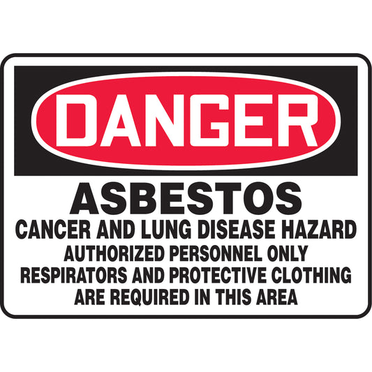 Accuform Signs "Asbestos" Sign, 7" x 10", Vinyl, English
