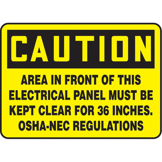 Accuform Signs "Electrical Panel Must Be Kept Clear" Sign, 7" x 10", Vinyl, English