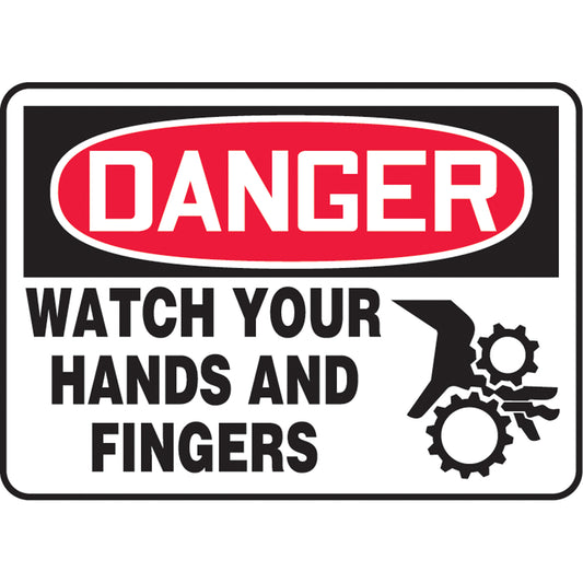 Accuform Signs "Watch Your Hands" Sign, 10" x 14", Vinyl, English with Pictogram