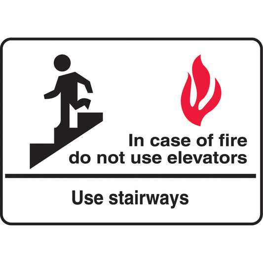 Accuform Signs "In Case of Fire" Sign, 10" x 14", Aluminum, English with Pictogram