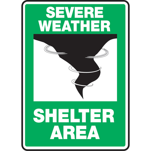 Accuform Signs "Shelter Area" Sign, 14" x 10", Aluminum, English with Pictogram