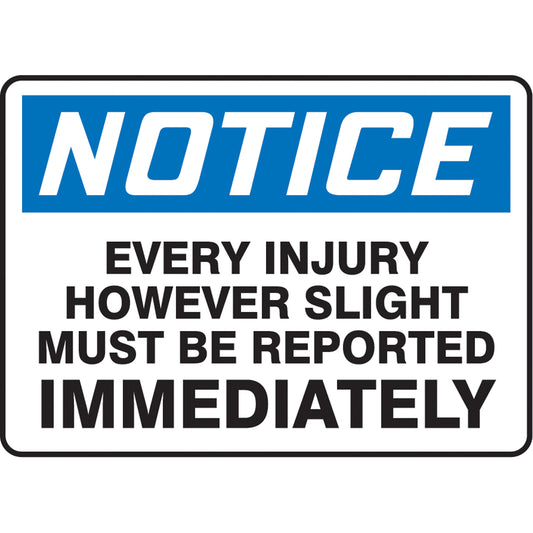 Accuform Signs Injury Reporting Sign, 10" x 14", Aluminum, English