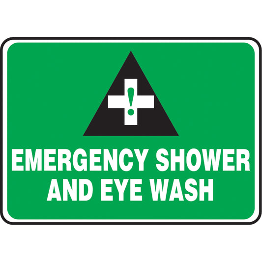 Accuform Signs "Emergency Shower & Eye Wash" Sign, 10" x 14", Aluminum, English with Pictogram