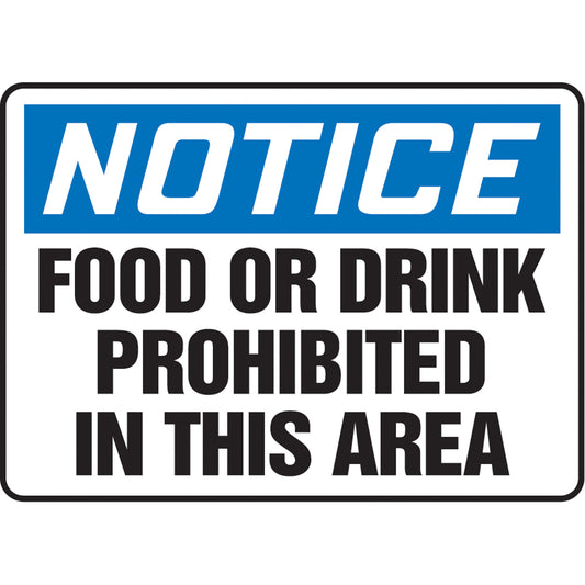 Accuform Signs "Food or Drink Prohibited" Sign, 10" x 14", Aluminum, English