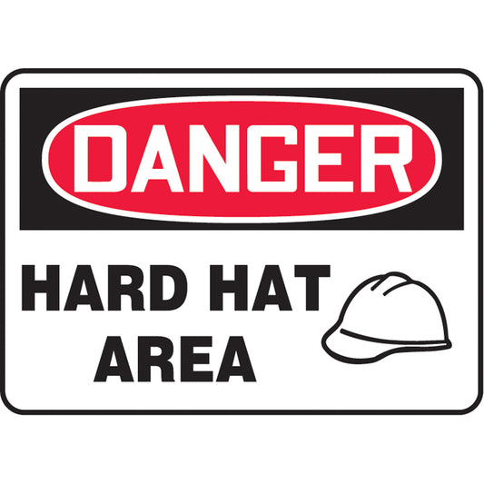 Accuform Signs "Hard Hat Area" Sign, 7" x 10", Aluminum, English with Pictogram