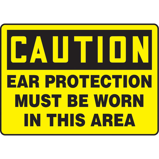 Accuform Signs "Ear Protection Must Be Worn" Sign, 10" x 14", Aluminum, English
