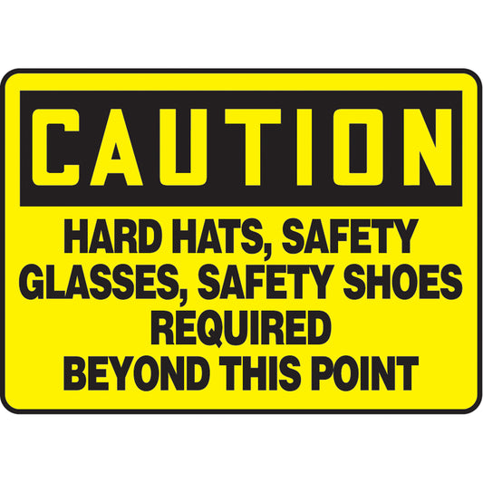Accuform Signs "Hard Hats, Safety Glasses, Safety Shoes Required" Sign, 7" x 10", Aluminum, English