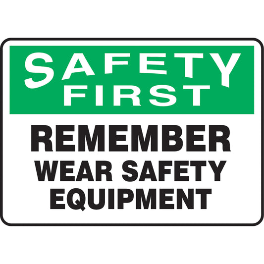 Accuform Signs "Wear Safety Equipment" Sign, 7" x 10", Aluminum, English
