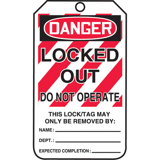 Accuform Signs Lockout Tags, Plastic, 3-3/8" W x 5-7/8" H, English