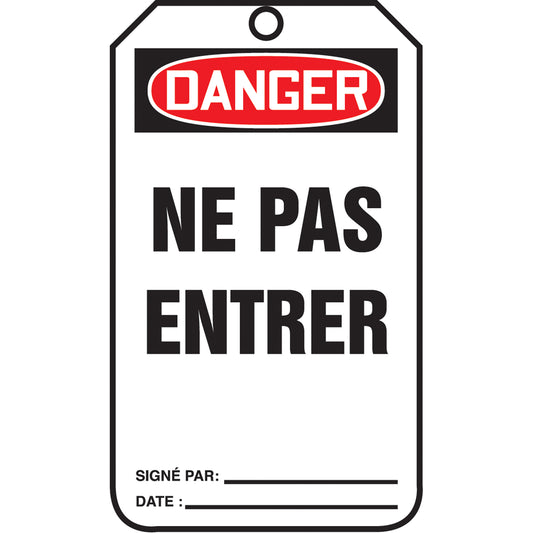 Accuform Signs Safety Tags, Plastic, 3-3/8" W x 5-7/8" H, French