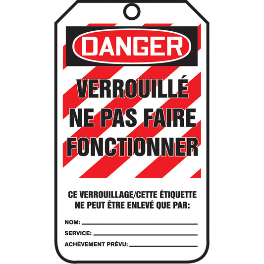 Accuform Signs Lockout Tags, Plastic, 3-3/8" W x 5-7/8" H, French