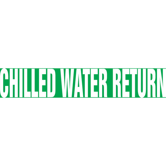 Accuform Signs "Chilled Water Return" Pipe Marker, Self-Adhesive, 1-1/2" H x 8" W, White on Green