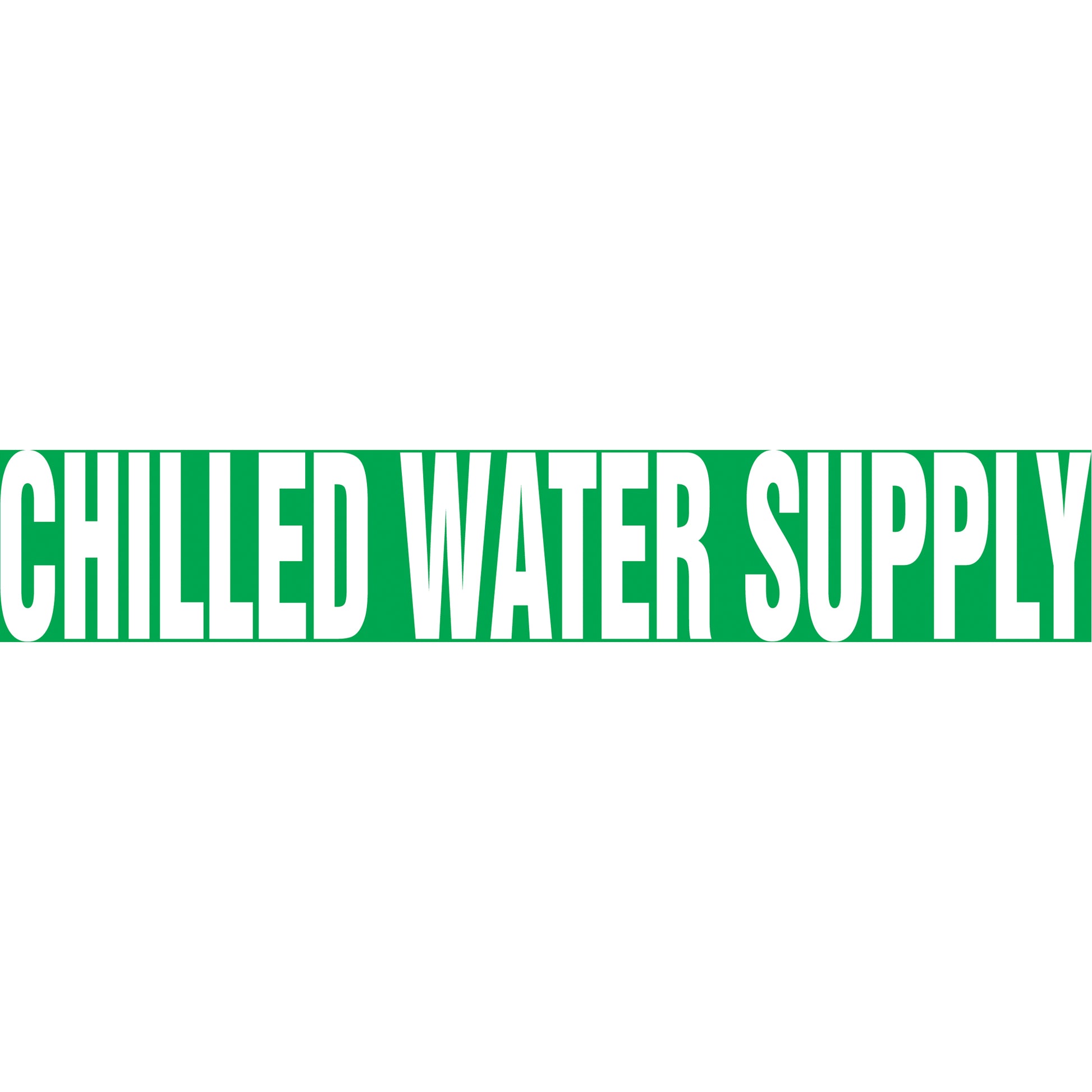Accuform Signs "Chilled Water Supply" Pipe Marker, Self-Adhesive, 1-1/2" H x 8" W, White on Green