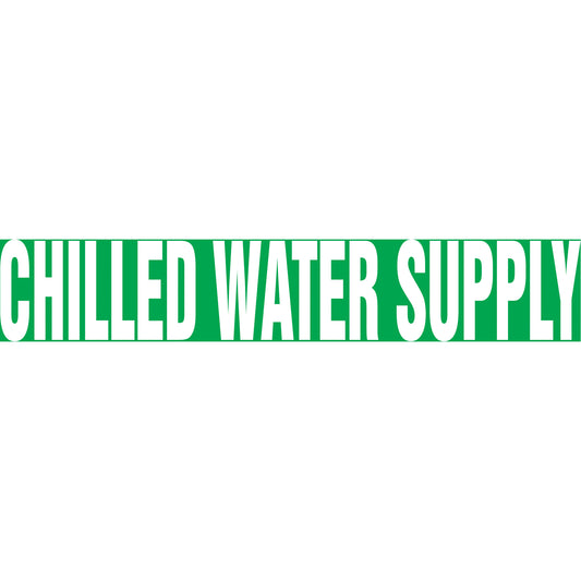 Accuform Signs "Chilled Water Supply" Pipe Marker, Self-Adhesive, 1-1/2" H x 8" W, White on Green