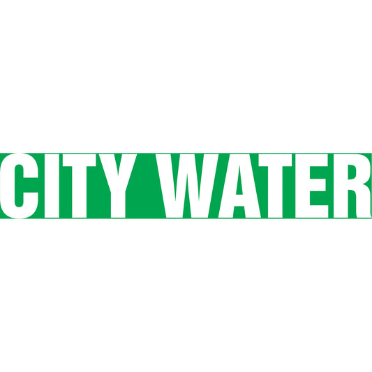 Accuform Signs "City Water" Pipe Markers, Self-Adhesive, 2-1/2" H x 12" W, White on Green
