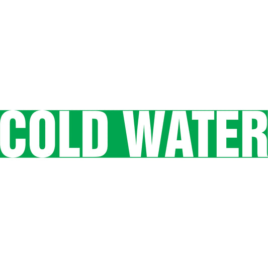 Accuform Signs "Cold Water" Pipe Marker, Self-Adhesive, 1-1/2" H x 8" W, White on Green