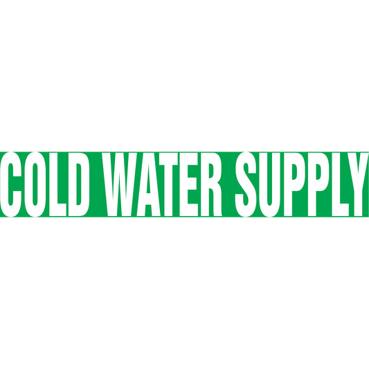 Accuform Signs "Cold Water Supply" Pipe Markers, Self-Adhesive, 2-1/2" H x 12" W, White on Green