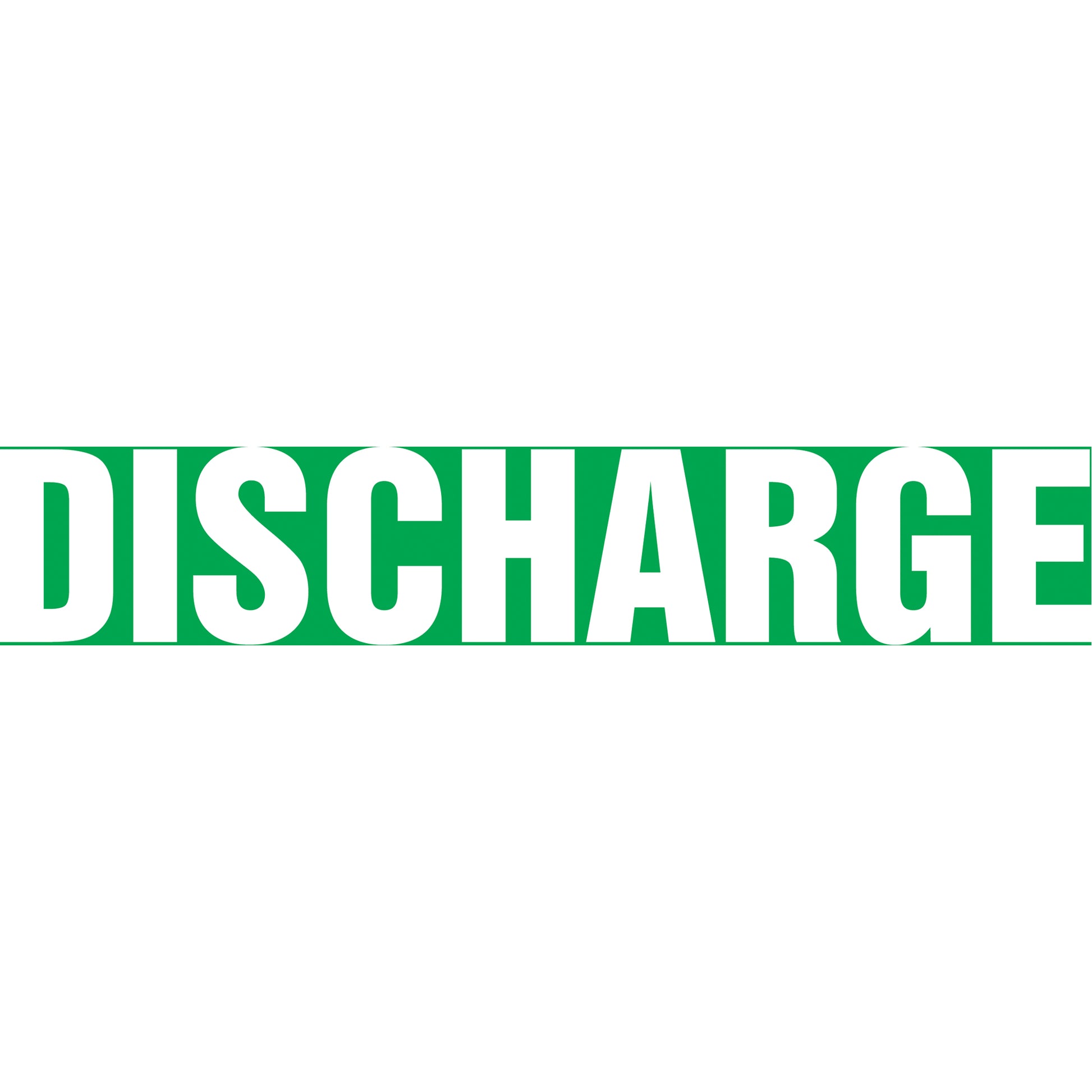 Accuform Signs "Discharge" Pipe Marker, Self-Adhesive, 2-1/2" H x 12" W, White on Green