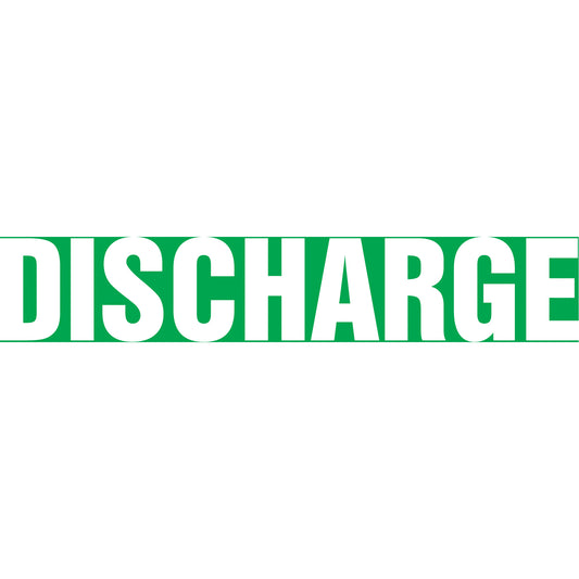Accuform Signs "Discharge" Pipe Marker, Self-Adhesive, 2-1/2" H x 12" W, White on Green