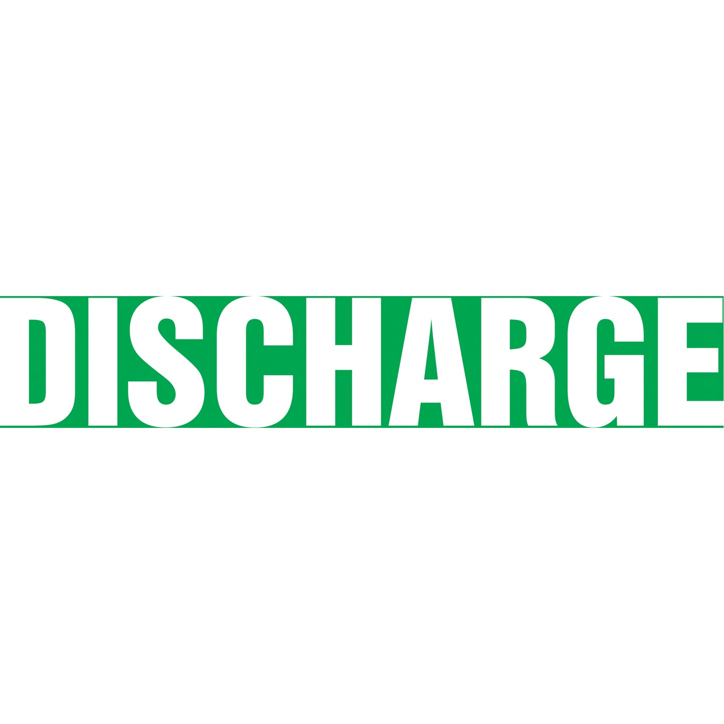 Accuform Signs "Discharge" Pipe Marker, Self-Adhesive, 1-1/2" H x 8" W, White on Green