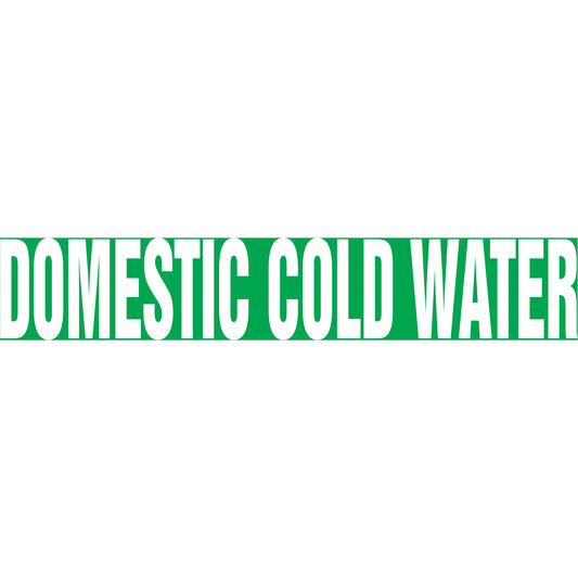Accuform Signs "Domestic Cold Water" Pipe Markers, Self-Adhesive, 2-1/2" H x 12" W, White on Green