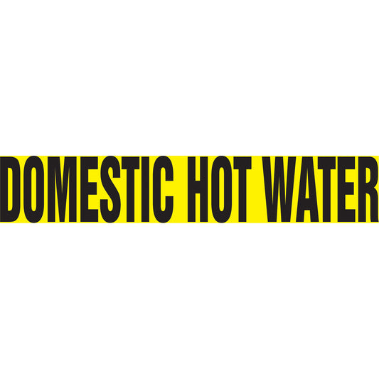 Accuform Signs "Domestic Hot Water" Pipe Markers, Self-Adhesive, 4" H x 24" W, Black on Yellow