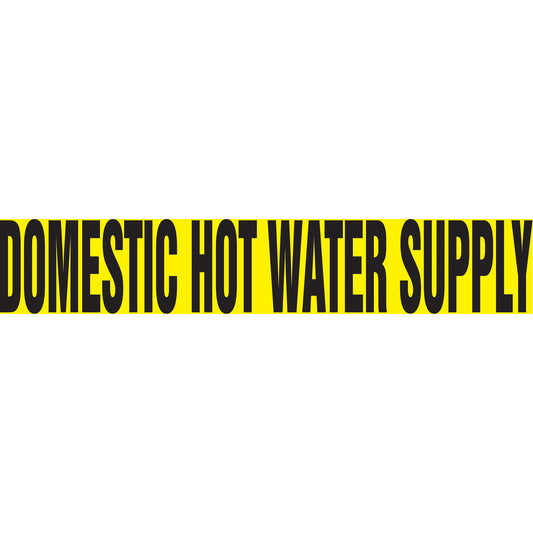 Accuform Signs "Domestic Hot Water Supply" Pipe Marker, Self-Adhesive, 1-1/2" H x 8" W, Black on Yellow