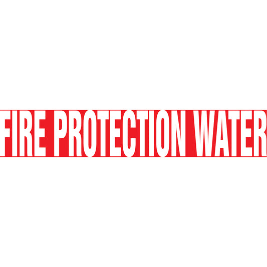 Accuform Signs "Fire Protection Water" Pipe Marker, Self-Adhesive, 1-1/2" H x 8" W, White on Red
