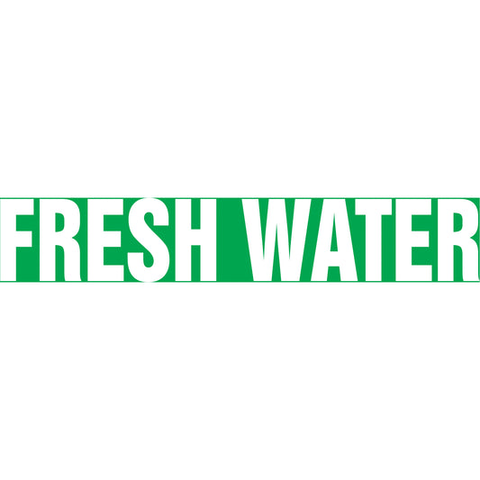 Accuform Signs "Fresh Water" Pipe Marker, Self-Adhesive, 1-1/2" H x 8" W, White on Green