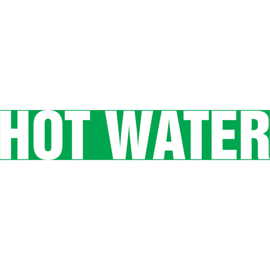 Accuform Signs "Hot Water" Pipe Marker, Self-Adhesive, 4" H x 24" W, White on Green
