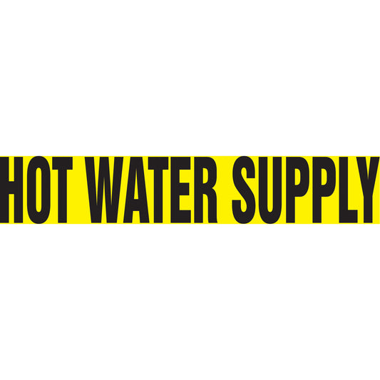 Accuform Signs "Hot Water Supply" Pipe Marker, Self-Adhesive, 1-1/2" H x 8" W, Black on Yellow