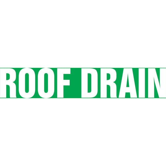 Accuform Signs "Roof Drain" Pipe Markers, Self-Adhesive, 4" H x 24" W, White on Green
