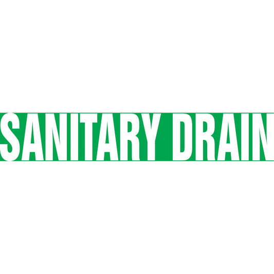 Accuform Signs "Sanitary Drain" Pipe Markers, Self-Adhesive, 2-1/2" H x 12" W, White on Green