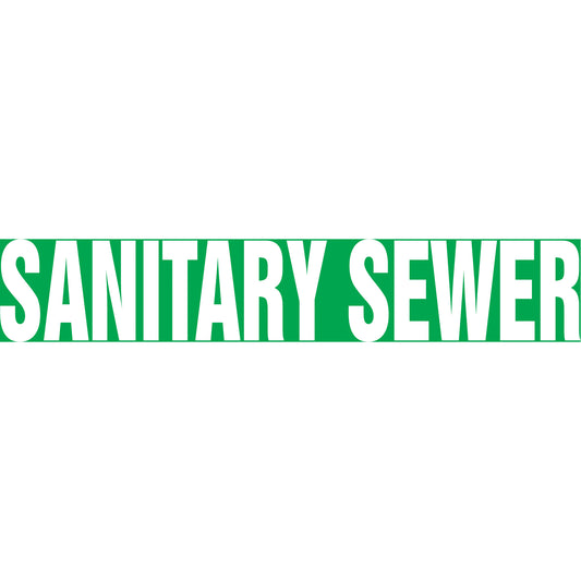 Accuform Signs "Sanitary Sewer" Pipe Marker, Self-Adhesive, 1" H x 8" W, White on Green