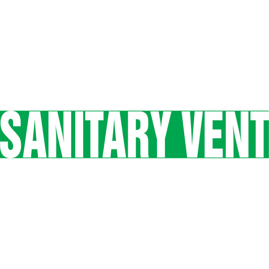 Accuform Signs "Sanitary Vent" Pipe Marker, Self-Adhesive, 4" H x 24" W, White on Green