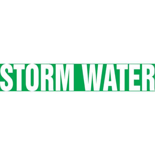 Accuform Signs "Storm Water" Pipe Markers, Self-Adhesive, 4" H x 24" W, White on Green