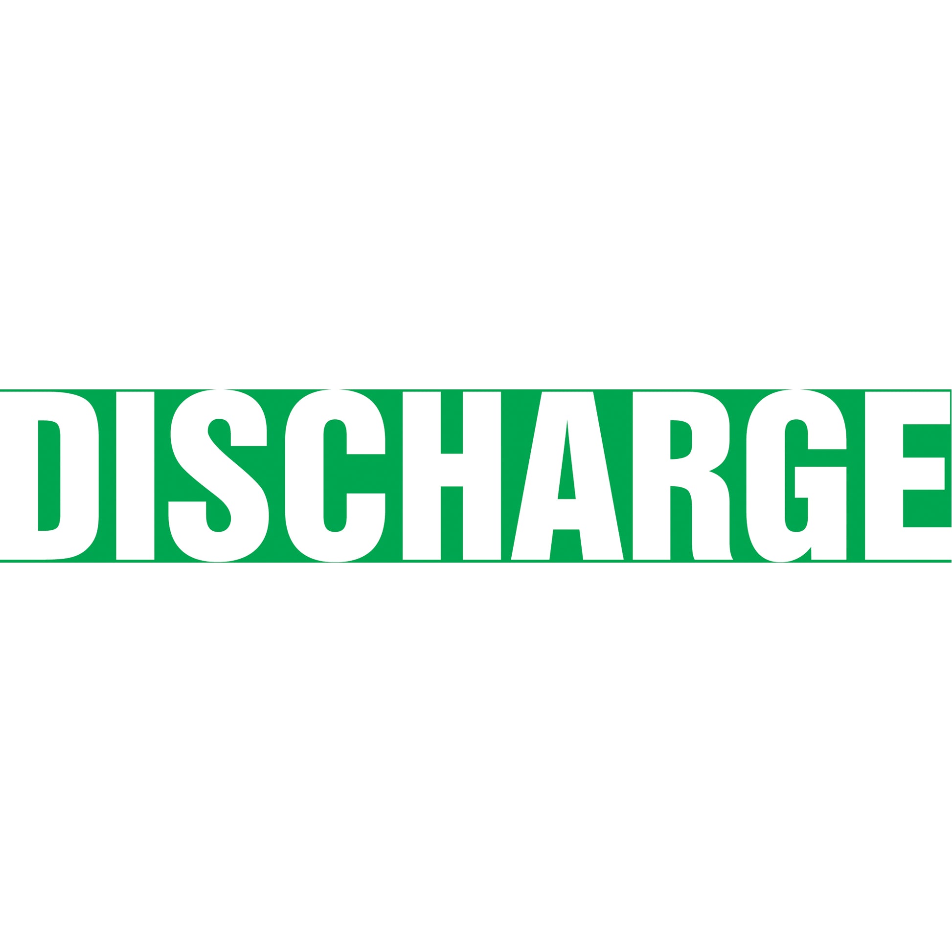 Accuform Signs Snap Tite™ "Discharge" Pipe Marker, Snap-On, 6" H x 8" W, White on Green
