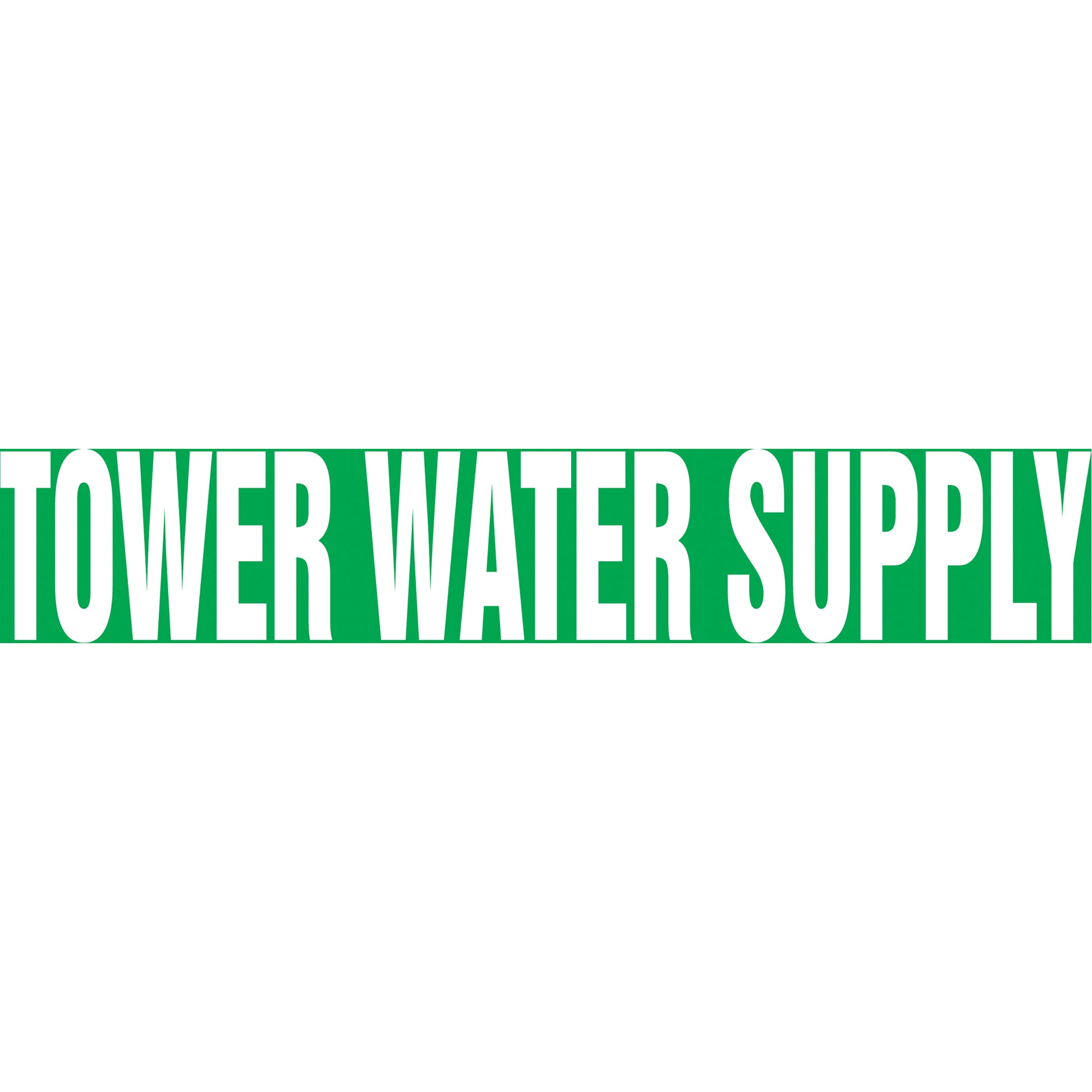 Accuform Signs "Tower Water Supply" Pipe Marker, Self-Adhesive, 1-1/2" H x 8" W, White on Green