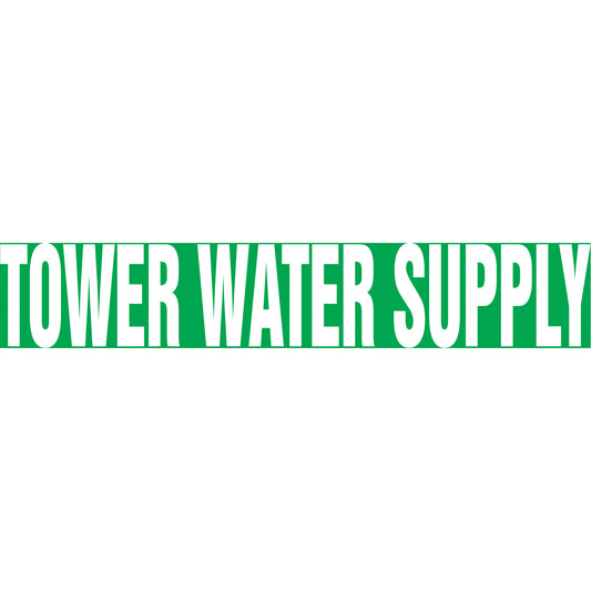 Accuform Signs "Tower Water Supply" Pipe Marker, Self-Adhesive, 1-1/2" H x 8" W, White on Green