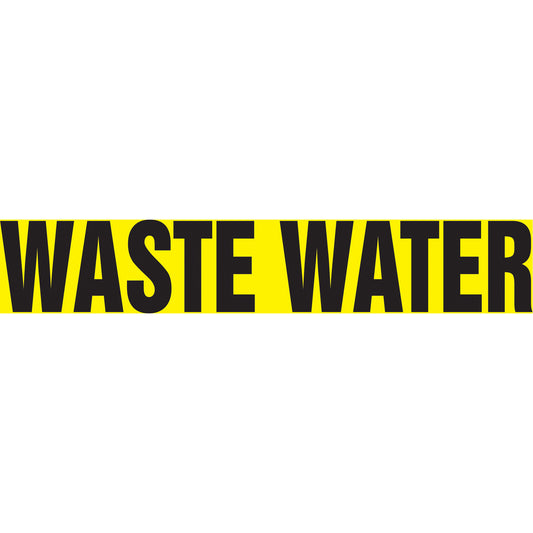 Accuform Signs "Waste Water" Pipe Marker, Self-Adhesive, 1" H x 8" W, Black on Yellow