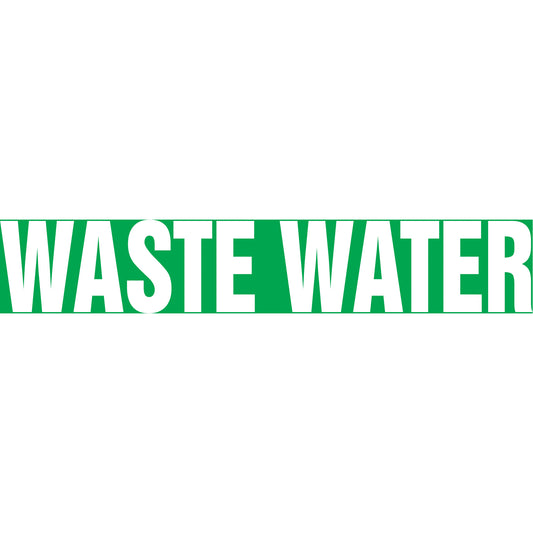Accuform Signs "Waste Water" Pipe Markers, Self-Adhesive, 4" H x 24" W, White on Green