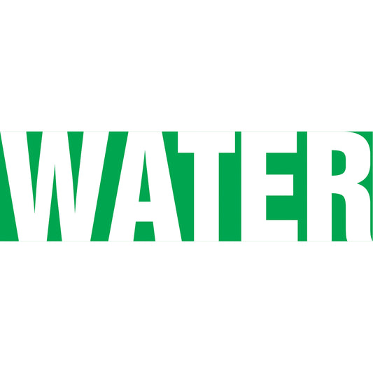 Accuform Signs "Water" Pipe Markers, Self-Adhesive, 4" H x 24" W, White on Green
