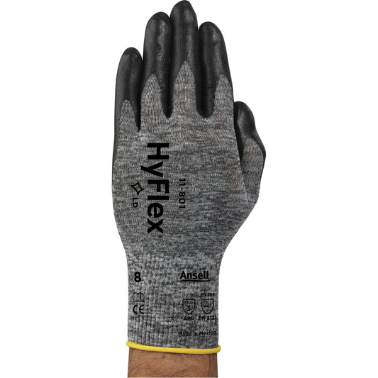 Ansell Hyflex® 11-801 Gloves, 8/Medium, Foam Nitrile Coating, 15 Gauge, Nylon Shell